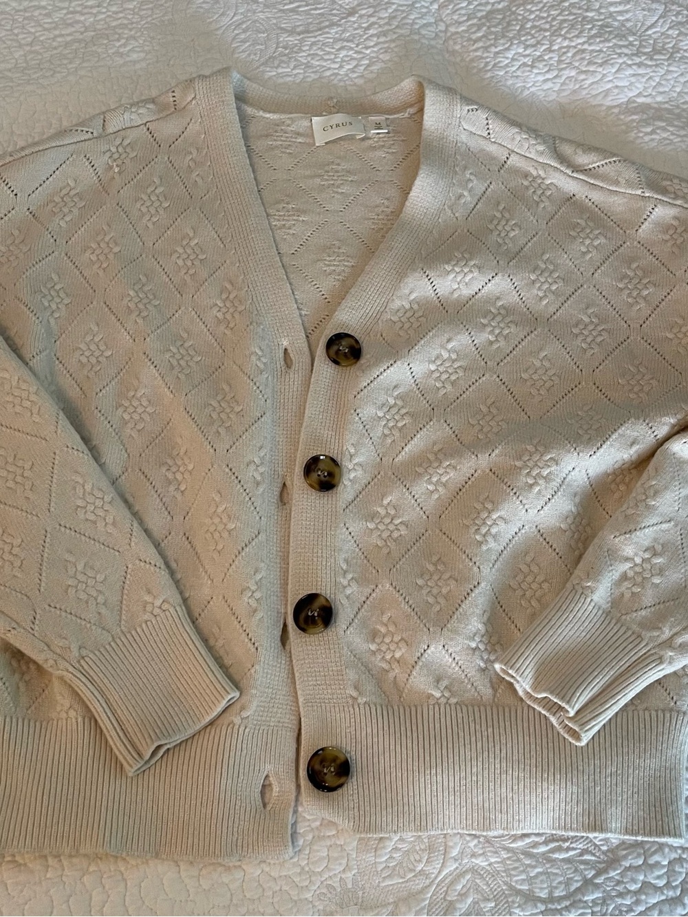 Cyrus Women’s  Cream Button-Up Knit Cardigan Sweater